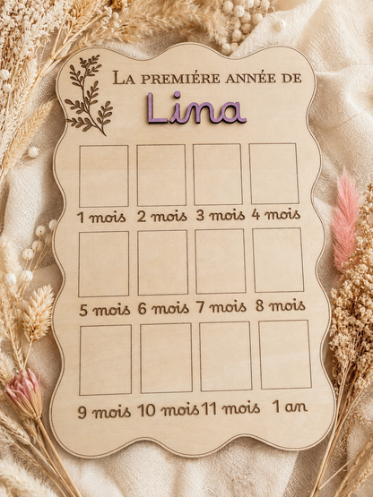 Tableau souvenir première année en bois personnalisé