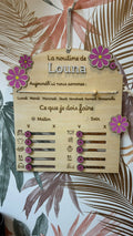Tableau de routine Fleurs – Prénom découpé en bois