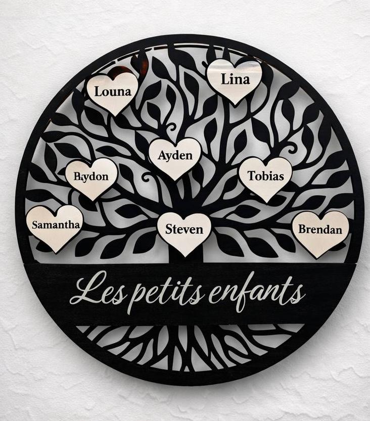 Arbre de Vie Généalogique Personnalisé en Bois – 19,7 cm | 10 Prénoms
