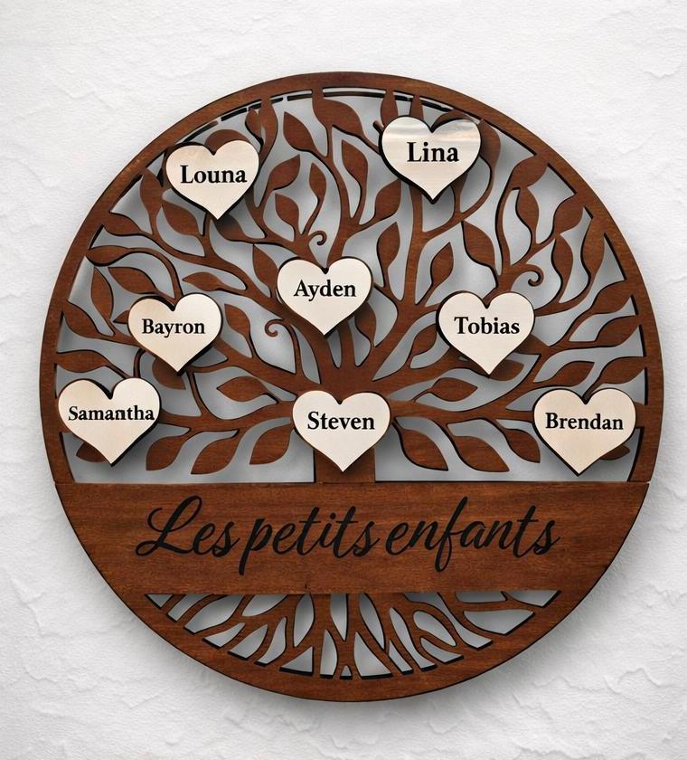 Arbre de Vie Généalogique Personnalisé en Bois – 19,7 cm | 10 Prénoms