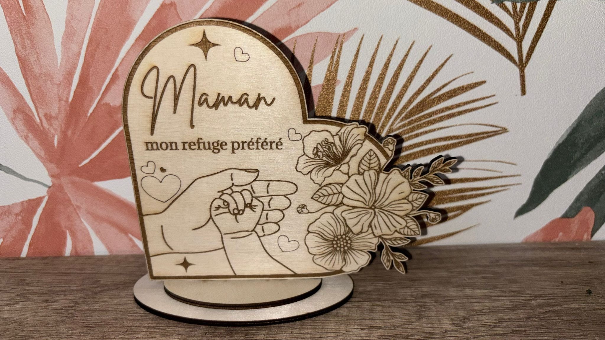 Décoration Bois Cœur Gravé – Message Personnalisable – Cadeau Émouvant