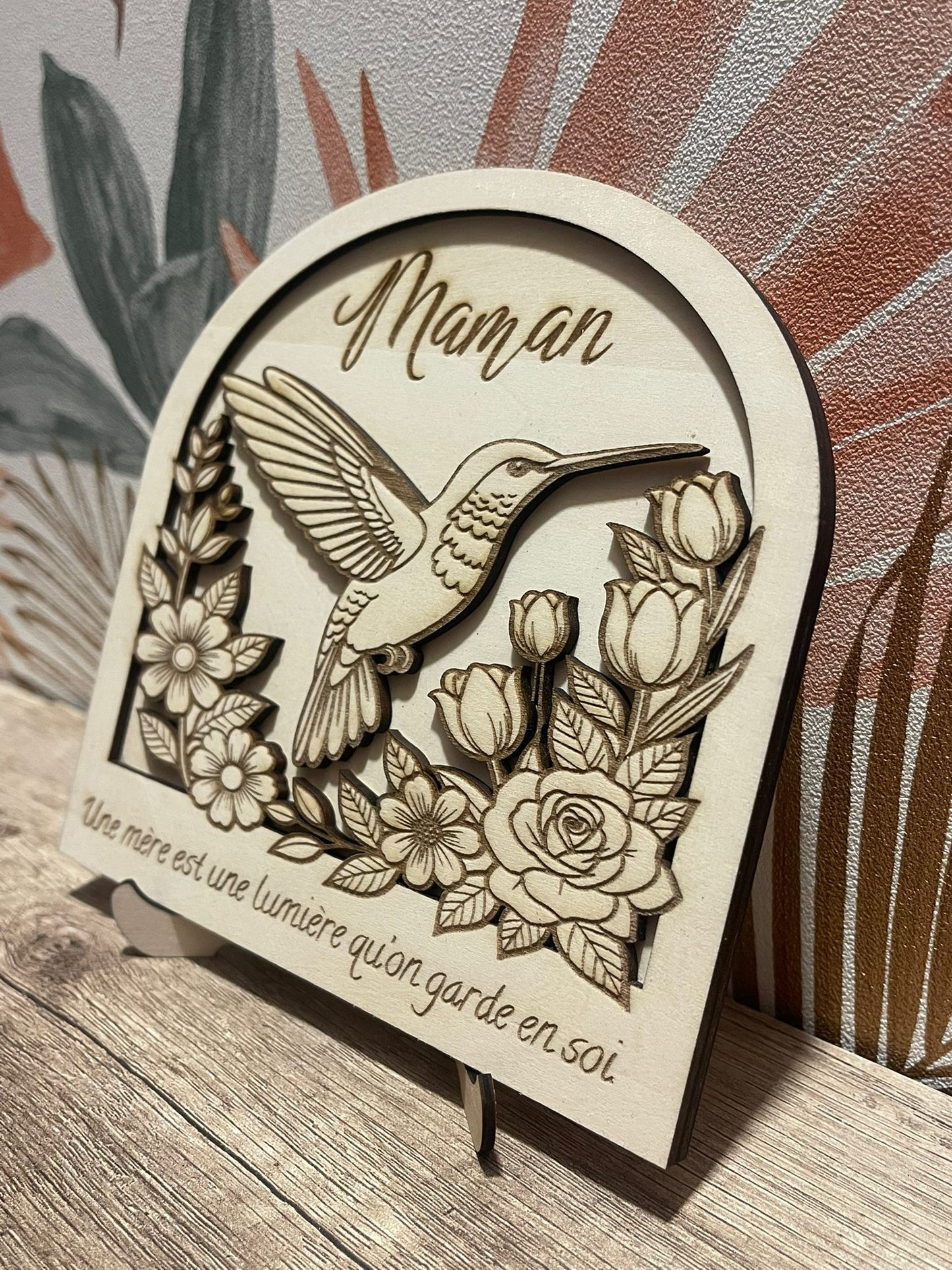 Cadre bois personnalisé Maman – Colibri & Fleurs