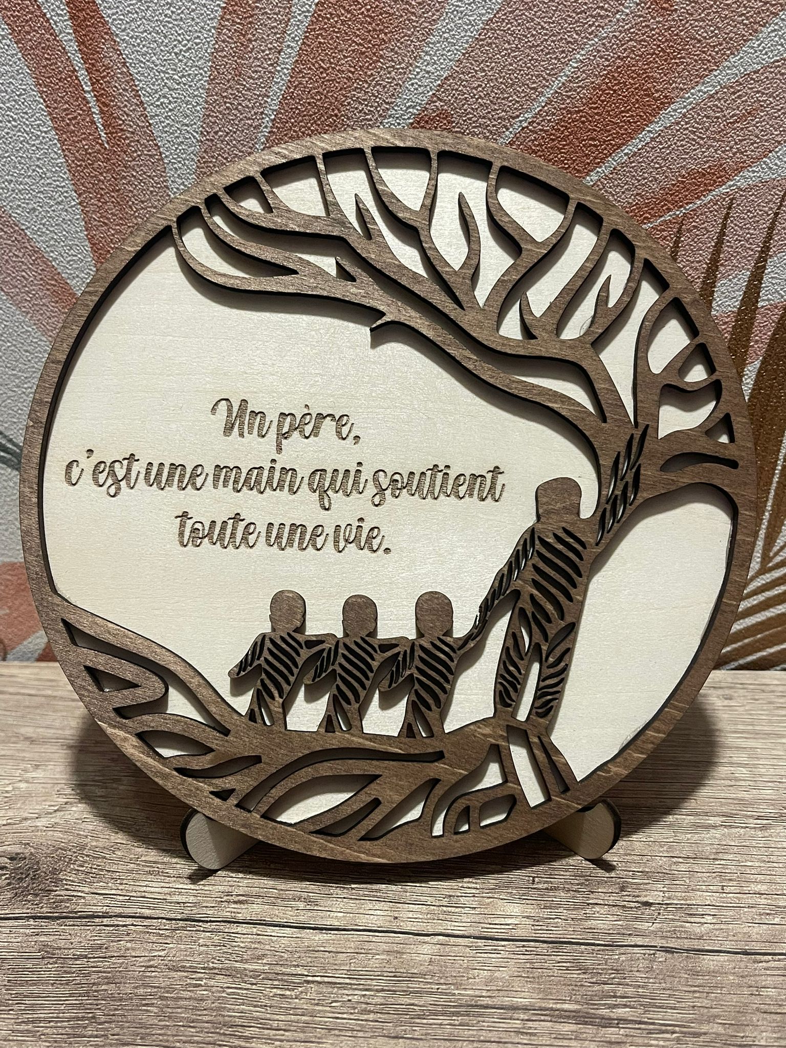 Cadre Bois Arbre de Vie – Papa – Citation & Prénoms Personnalisables