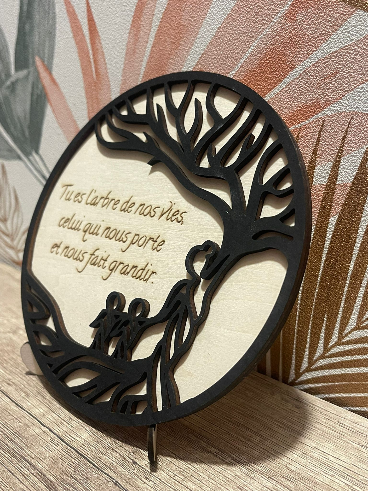 Cadre Bois Arbre de Vie – Maman – Citation & Prénoms Personnalisables