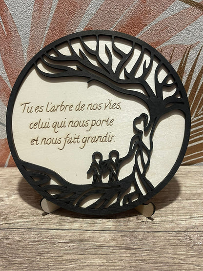 Cadre bois Arbre de Vie – Maman ou Papa, citation personnalisable