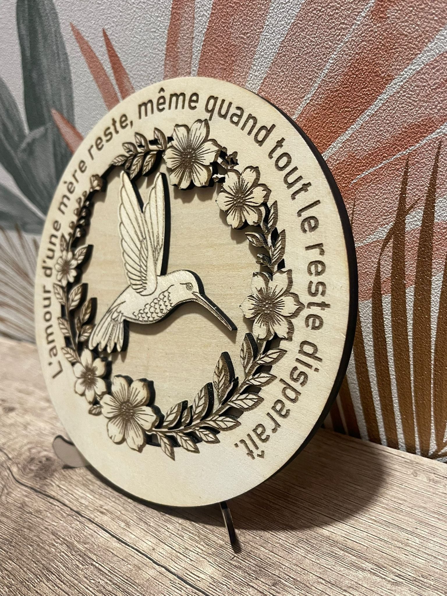 Cadre Bois Personnalisé – Colibri & Fleurs – Citation au Choix