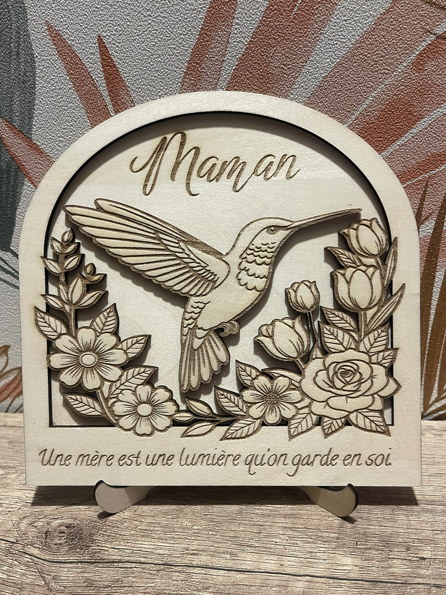 Cadre Bois Personnalisé – Colibri & Fleurs – Citation au Choix
