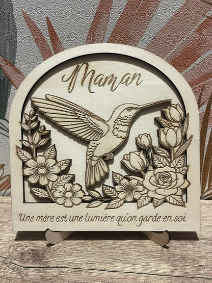 Cadre bois personnalisé Maman – Colibri & Fleurs