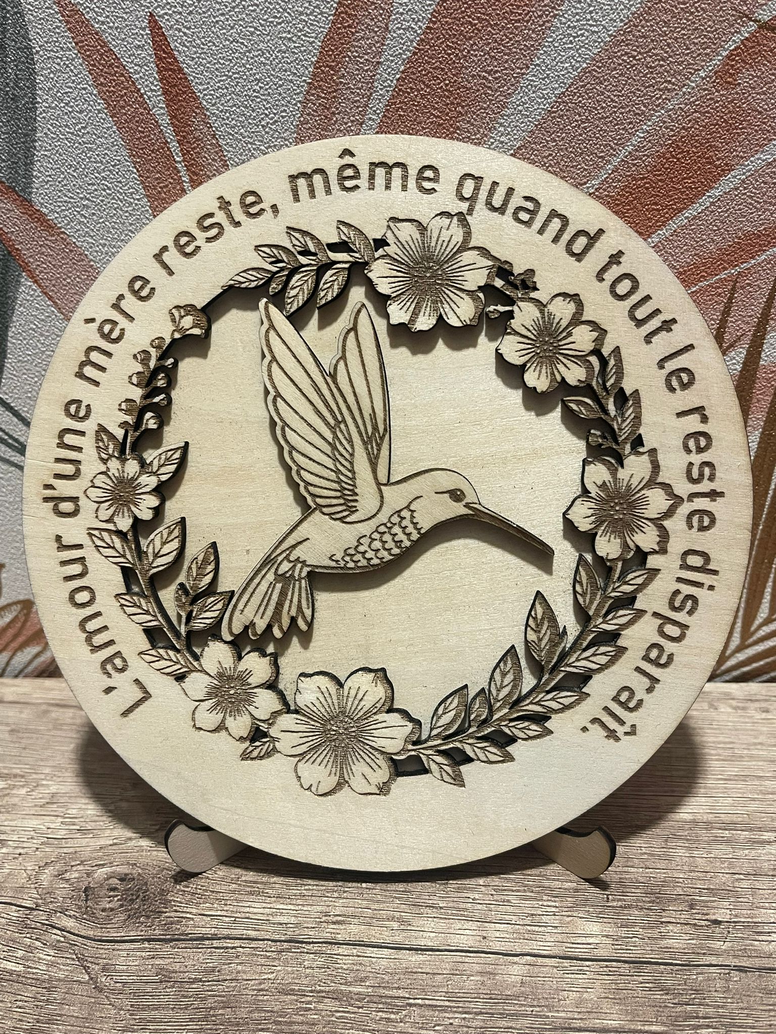 Cadre Bois Personnalisé – Colibri & Fleurs – Citation au Choix
