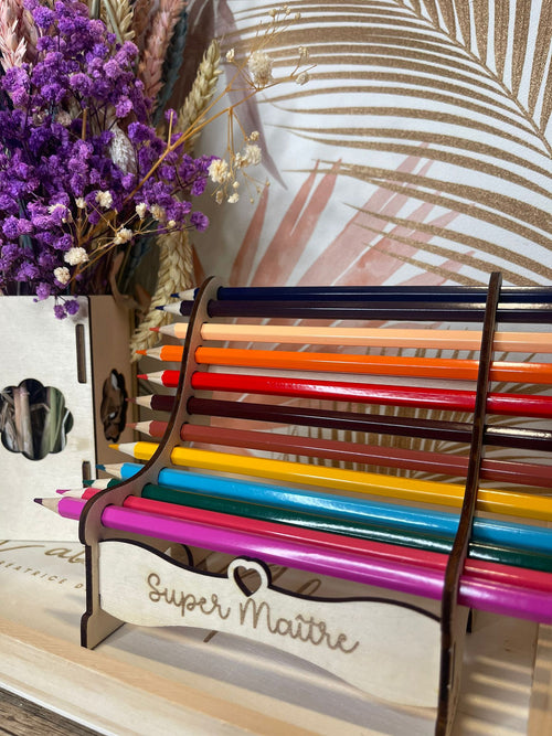 Banc porte-crayons personnalisé en bois