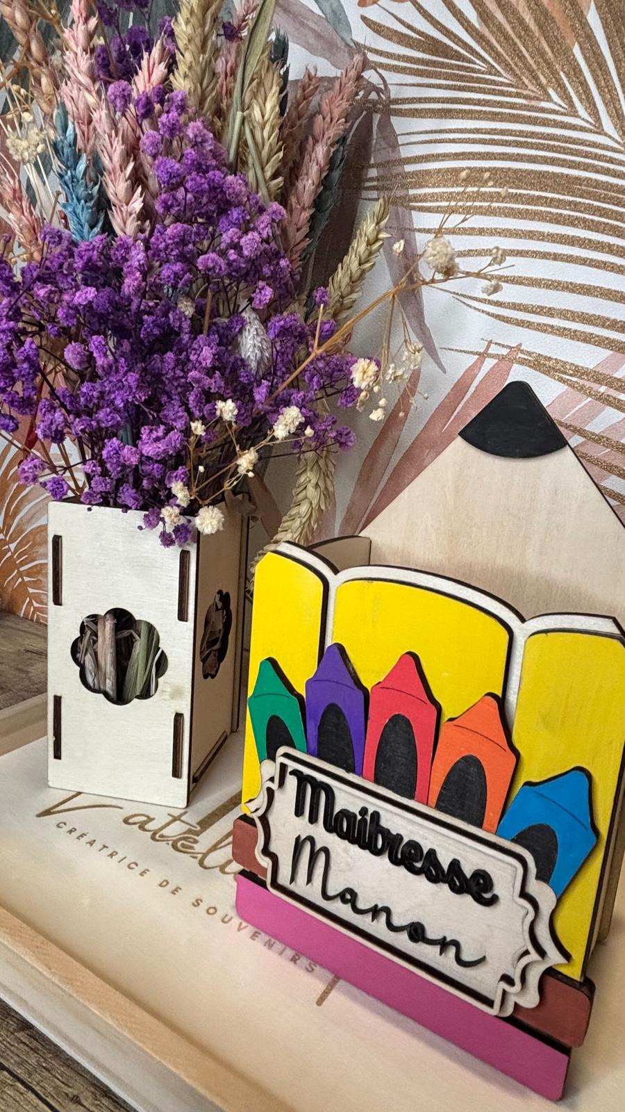 Pot à crayons personnalisé en bois – Grand format