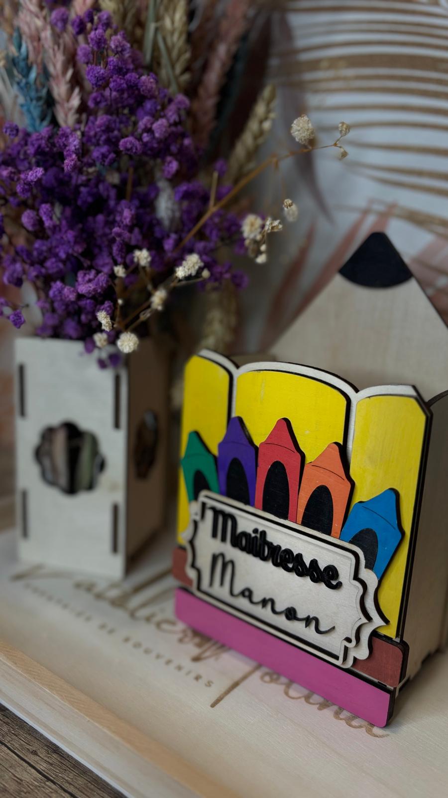 Pot à crayons personnalisé en bois – Grand format