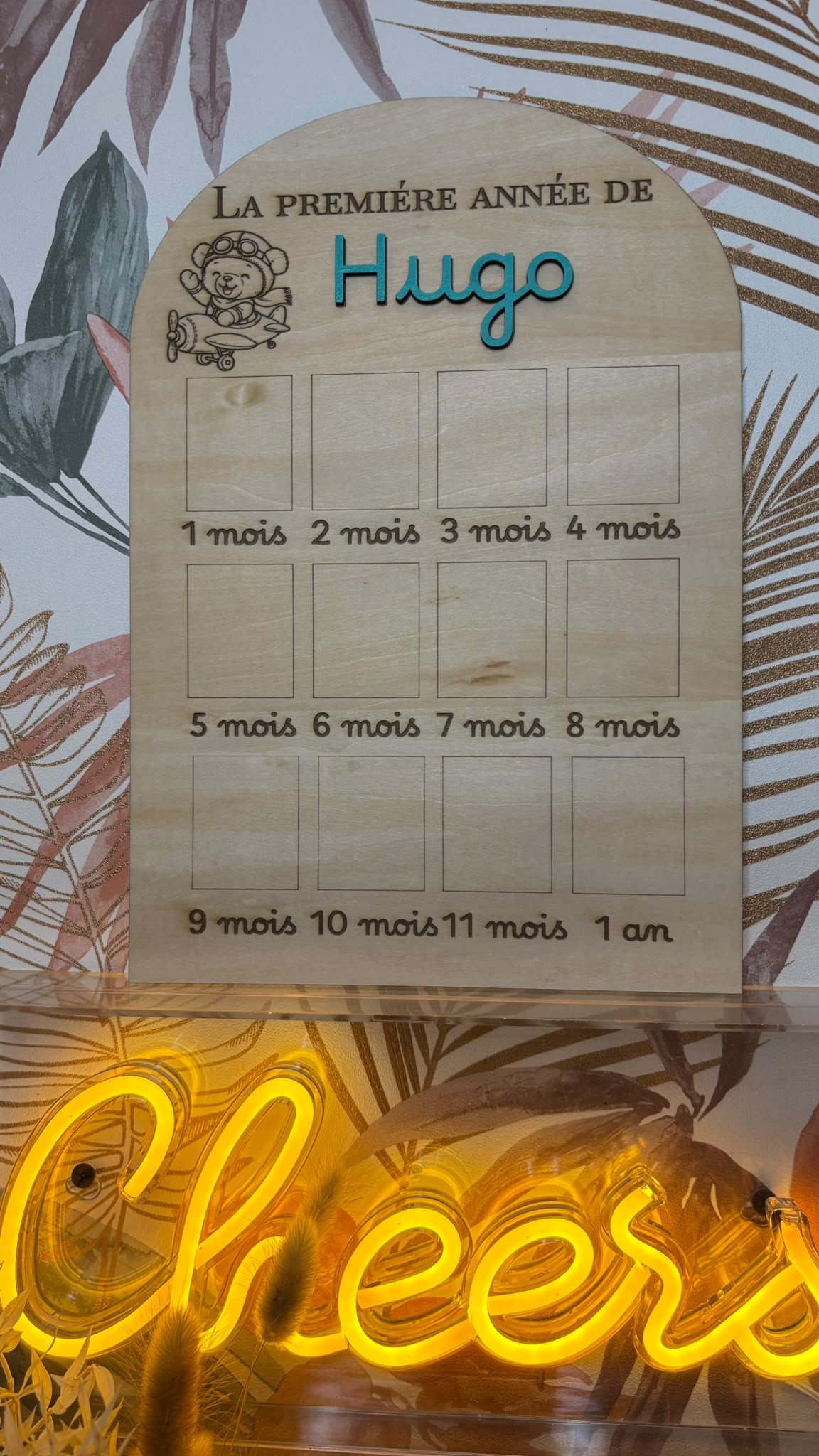 Tableau Souvenir Première Année en Bois Personnalisé – Cadeau Naissance & Baptême