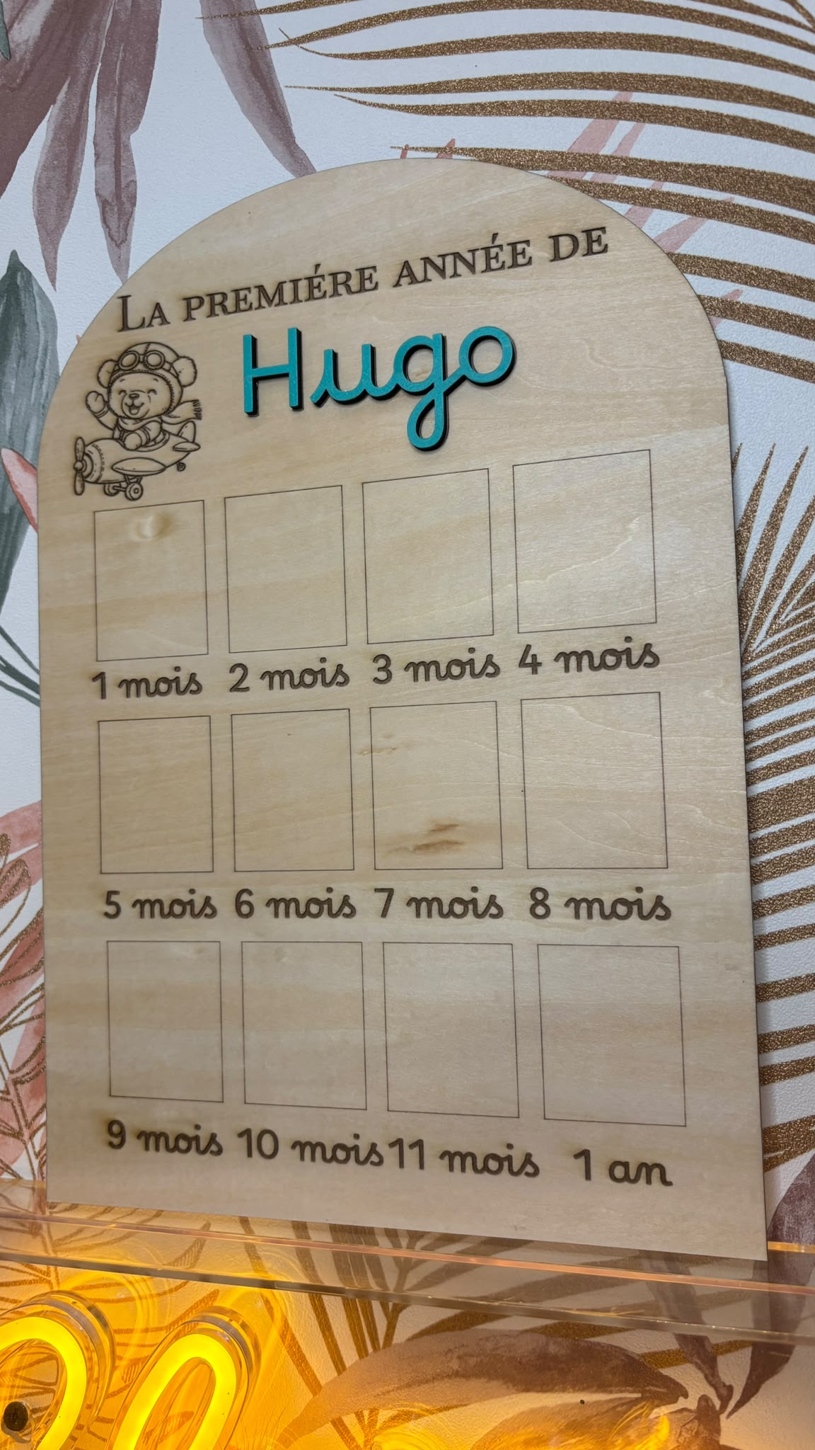 Tableau Souvenir Première Année en Bois Personnalisé – Cadeau Naissance & Baptême