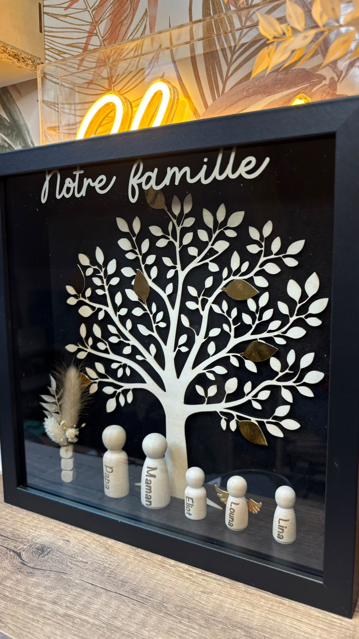 Cadre arbre généalogique - détail figurines bois personnalisées